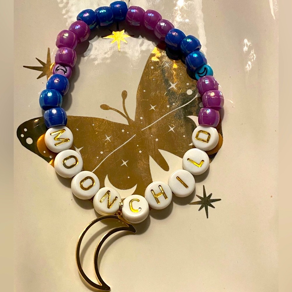 Kandi moon child bracelet charm gold kawaii beaded